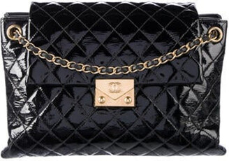 Chanel Black Patent Leather Cc Accordion Flap Bag