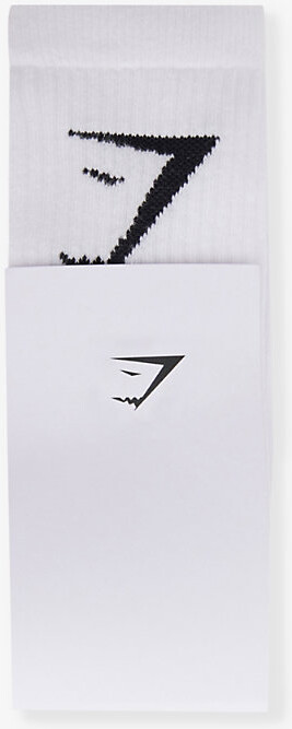 Gymshark Womens Wht/Lght Gry Cre Mrl/Blk Branding Pack Of Three Cotton-Blend Socks L