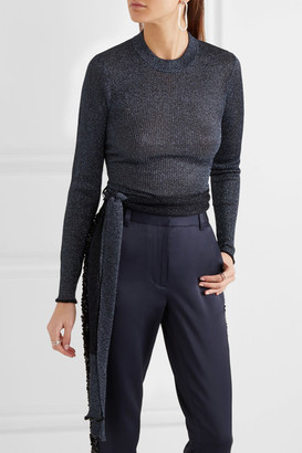 3.1 Phillip Lim Tie-front Metallic Ribbed-knit Sweater - Storm blue