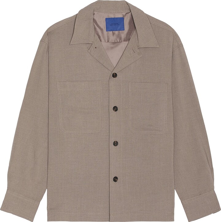 Saturdays NYC Driessen Wool Gabardine Overshirt in Taupe