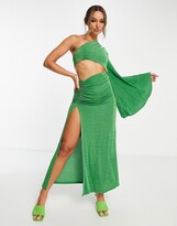 Thumbnail for your product : NA-KD X Angelica Blick one shoulder cut out maxi dress in green