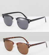 Thumbnail for your product : ASOS Retro Sunglasses 2 Pack In Black and Tort SAVE