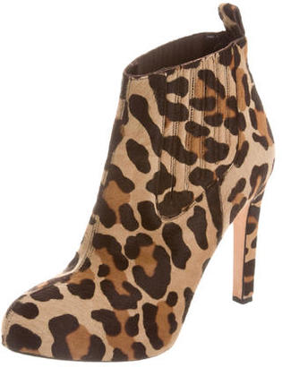 Brian Atwood Leopard Ponyhair Ankle Boots