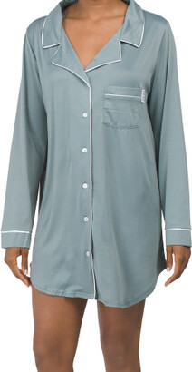 TJMAXX Notch Collar Nightshirt With Piping Detail For Women