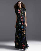 Thumbnail for your product : Escada Floral-Print Ruffle A-Line Silk Evening Gown