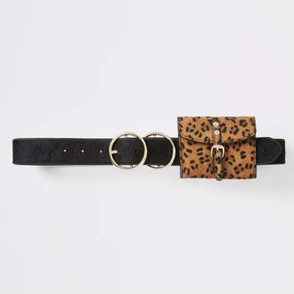 River Island Womens Black leopard print purse belt