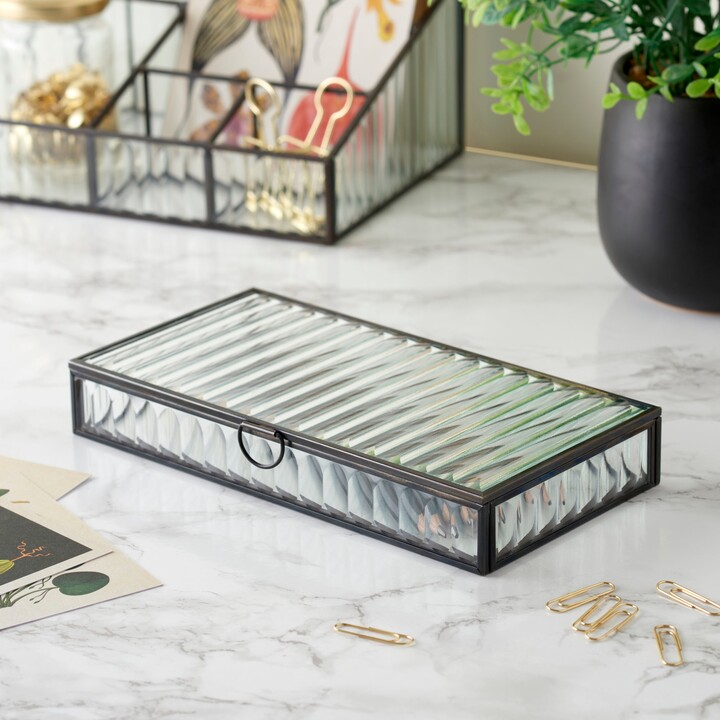Dunelm Black Ribbed Glass Desk Box Black ShopStyle