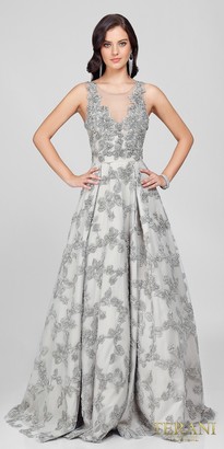 Terani Couture Scoop Back 3D Applique Illusion Evening Dress