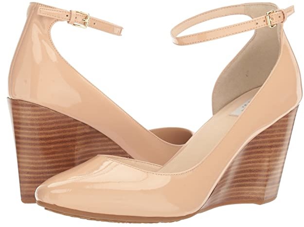 nude patent wedge shoes