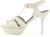 Thumbnail for your product : Saint Laurent Tribute Mid-Heel Patent Platform Sandal, White