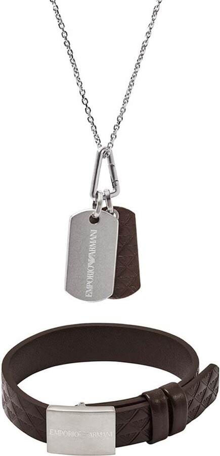 Emporio Armani Armani Men's Necklace Stainless Steel Leather Black