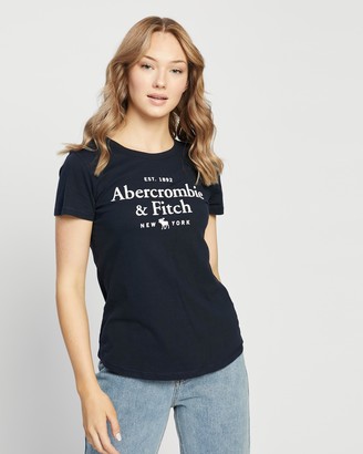 Abercrombie & Fitch Women's Navy Printed T-Shirts - Short Sleeve Moose Logo Tee - Size XS at The Iconic