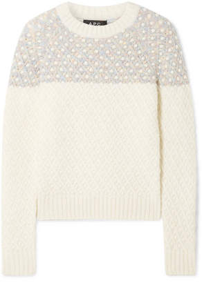 A.P.C. Metallic-trimmed Cable-knit Sweater - Cream