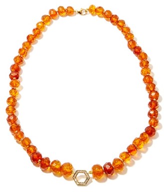 Harwell Godfrey Diamond, Amber & 18kt Gold Beaded Necklace - Orange
