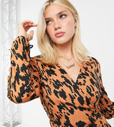 Thumbnail for your product : Wednesday's Girl mini wrap dress with tie cuffs in animal print