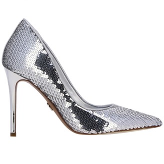silver sequin pumps