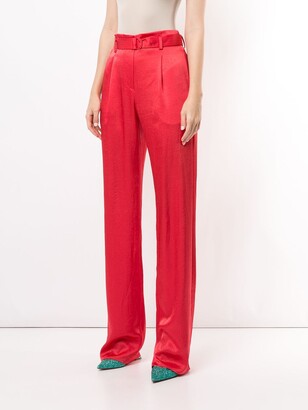 Sally LaPointe Crinkle Satin Belted Trousers