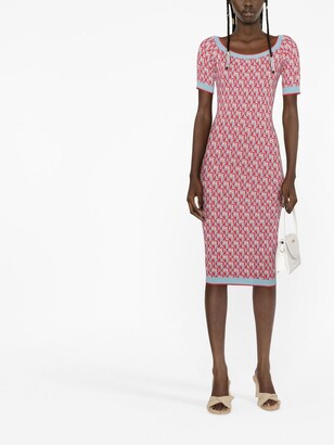 Elisabetta Franchi Monogram Off-Shoulder Knitted Dress
