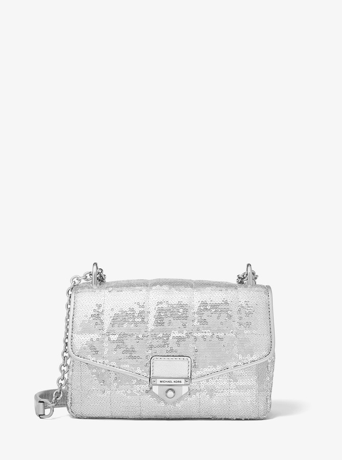 michael kors black leather handbag with silver hardware