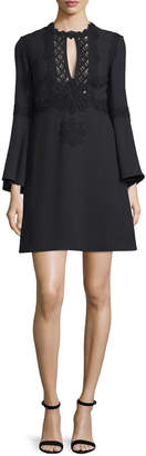Elie Saab Bell-Sleeve Macrame-Inset Cocktail Dress, Black