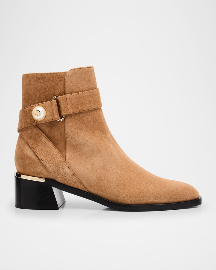 Jimmy Choo Noor 45 Suede Pearly-Button Ankle Booties