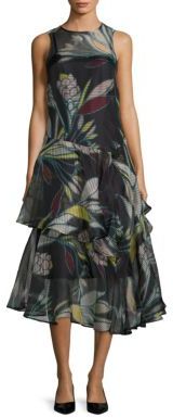 LK Bennett Kalia Tiered Floral-Print Silk Dress