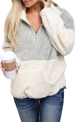 GOSOPIN Women Oversize Fleece Pullover Coat Fluffy Sweatshirt Outwear with Pocket
