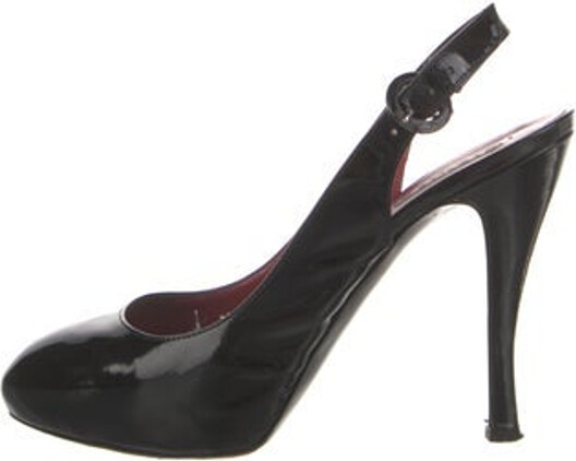 Le Silla Patent Leather Slingback Pumps Black Round-Toes Platform