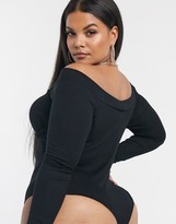 Thumbnail for your product : ASOS Curve DESIGN Curve bodysuit with off shoulder wrap in black