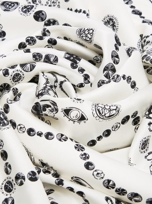 Alexander McQueen Jewel-print Silk Satin-twill Scarf - White Black