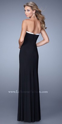 La Femme Notched Two-Tone V Neckline Prom Gown