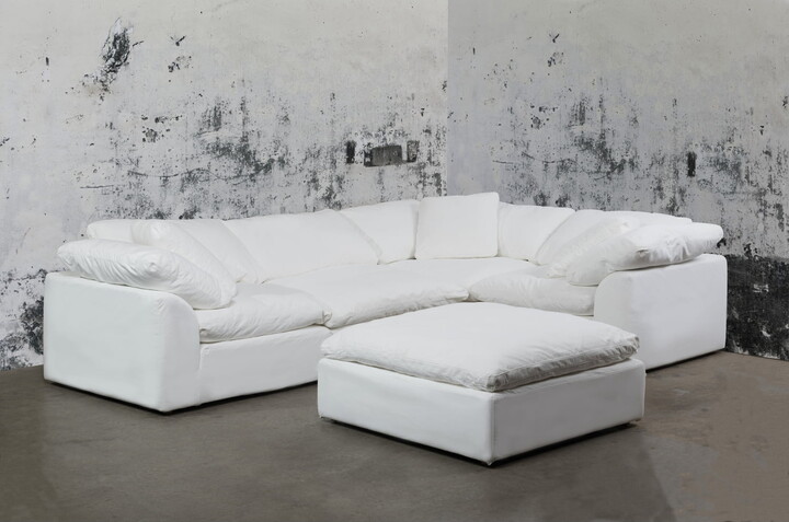 Sunset Trading Puff 5-Piece L-Shape Fabric Slipcover Sectional in White