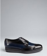 Thumbnail for your product : Prada Black And Navy Patent Leather Tooled Wingtip Platform Oxfords