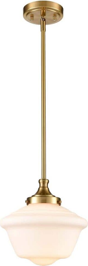 CLAXY 60-Watt 1-Light Gold Finished Shaded Pendant Light with Milk Glass Glass Shade and No Bulbs Included