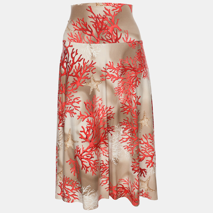 Basler Orange/Beige Coral Print Jersey Midi Skirt XL
