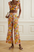 Thumbnail for your product : Zimmermann Poppy Cropped Ruffled Floral-print Linen Top