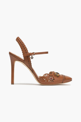 Tory Burch Floral-appliquéd scalloped leather sandals