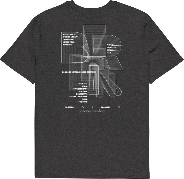 Anchor & Crew Dark Heather Grey Gustatory Berlin Coffee Scene Organic Cotton Embroidered T-Shirt - Men