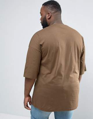 ASOS PLUS Oversized T-Shirt In Brown With Half Sleeve