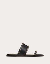 Thumbnail for your product : Valentino Garavani Rockstud Flat Calfskin Slide Sandal Women Black 100% Pelle Di Vitello - Bos Taurus 35.5