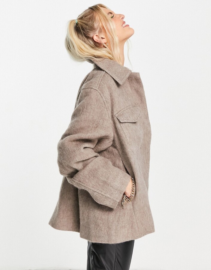 Weekday Isa short brushed jacket in mole BEIGE ShopStyle