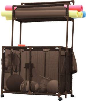 Essentially Yours Pool Noodles Holder, Toys, Floats, Balls And Floats Equipment Mesh Rolling Double Decker Multi Use Storage Organizer Bin