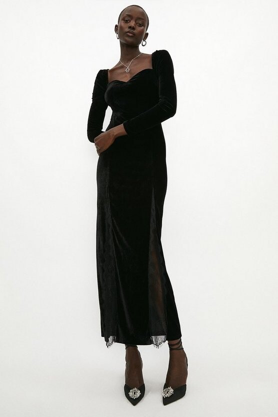 black double split maxi dress