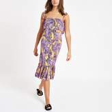 Thumbnail for your product : River Island Purple leaf print oversized midi beach dress