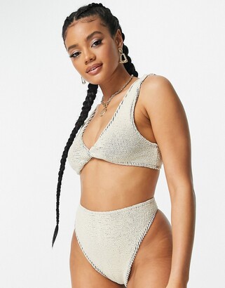 ASOS DESIGN mix and match crinkle high leg high waist thong bikini bottom  in natural tones - ShopStyle Two Piece Swimsuits