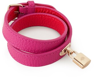 Mulberry Double Leather Bracelet Pink Silky Calf Leather and Gold plated Stainless Steel