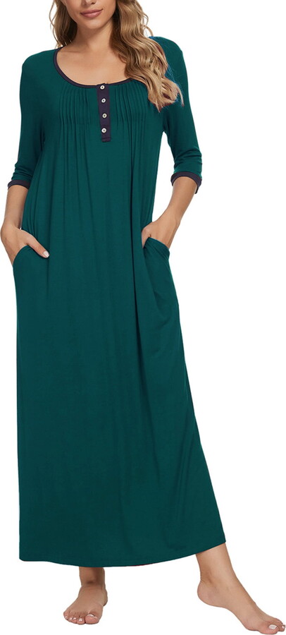 Unique Bargains Womens Sleepwear Lounge Dress with Pockets Nightshirt Pajama Nightgown