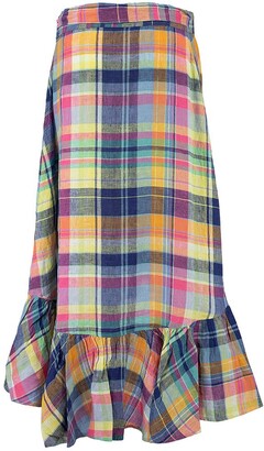 Ralph Lauren Madras Linen Wrap Skirt