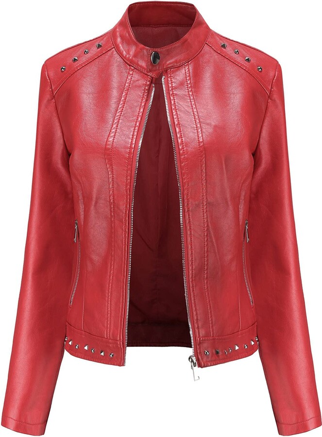 TTivxe Women's Faux Leather Jacket PU Jacket StandUp Collar Leather