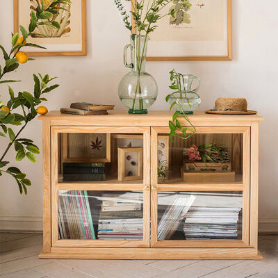 junming Burlywood Solid Wood+Tempered Glass Display Cases